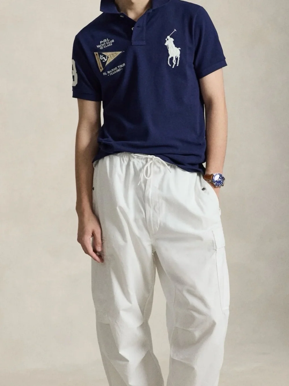 Ralph Lauren Navy Polo Shirt with Embroidered Logo Yacht Club - Size L ~ NWT